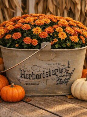 Upcycled Vintage Style Metal Bucket Rustic French Country Farmhouse Herb Planter